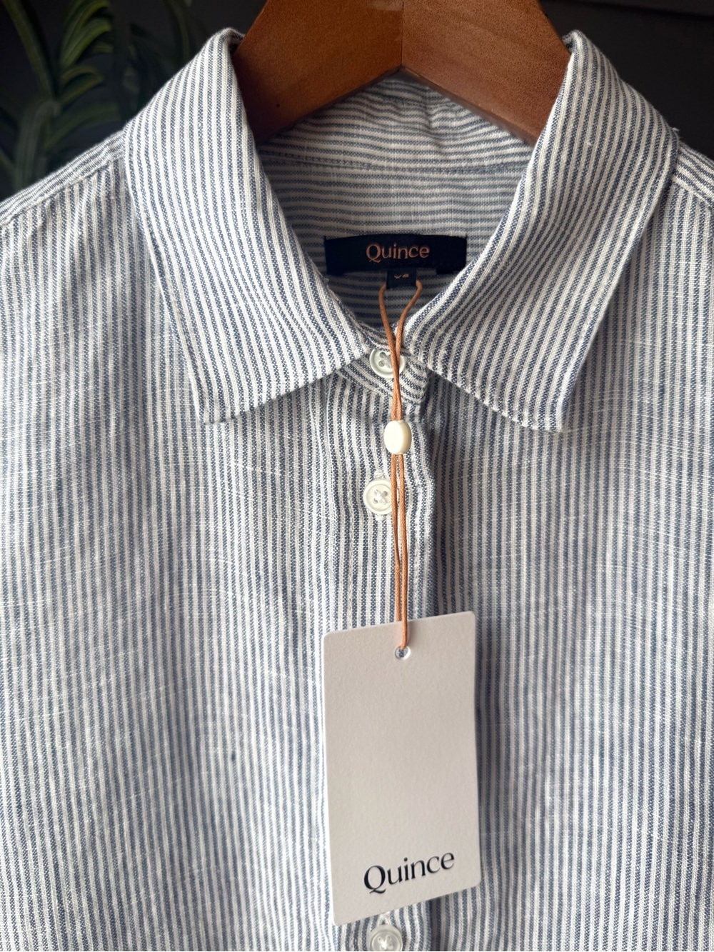 QUINCE 100% European Linen Blue Pinstripe Long Sleeve Button Front Shirt Size XS - Picture 7 of 10